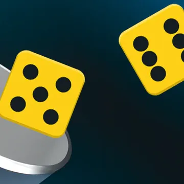 Rocket Dice XY van BGaming: twee gele dobbelstenen rollen uit een beker